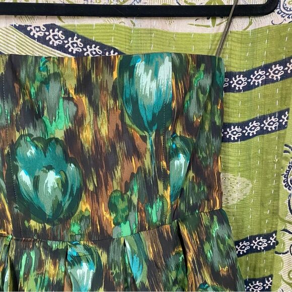 Alice + Olivia Green Watercolor Silk Strapless Mini Dress Size 4 - Picture 5 of 16